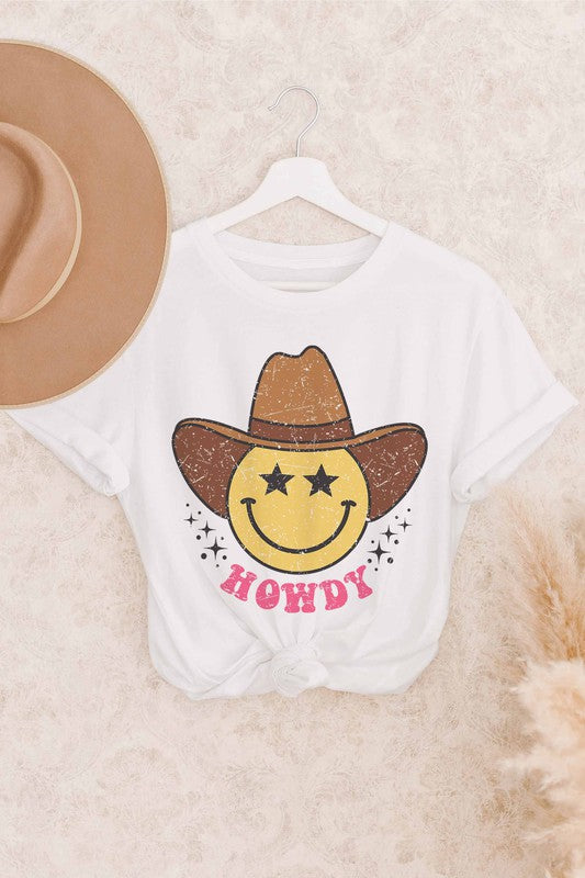 HOWDY Smiley Cowboy Boho Western Graphic Tee