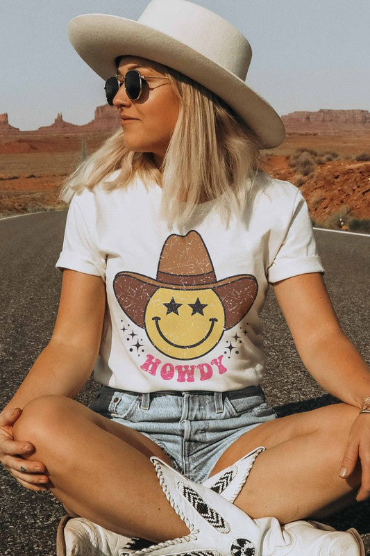 HOWDY Smiley Cowboy Boho Western Graphic Tee