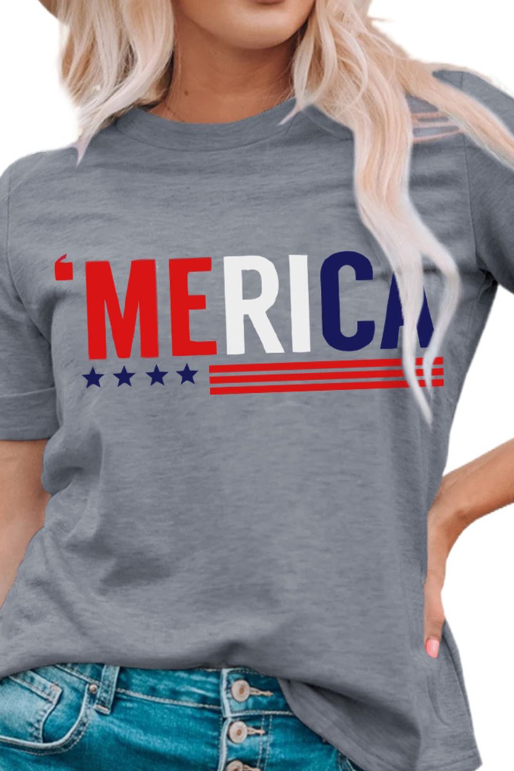 MERICA Letter Graphic Crewneck T-Shirt