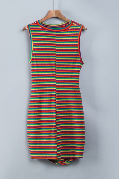 Cutout Striped Round Neck Sleeveless Dress